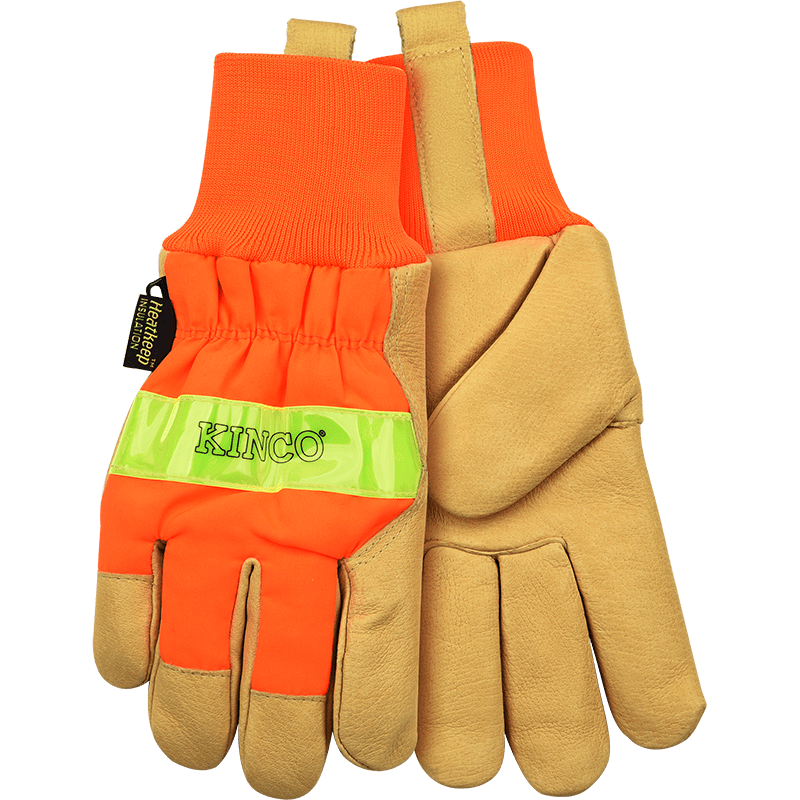 Lined Hi-Vis Orange Grain Pigskin Palm with Knit Wrist