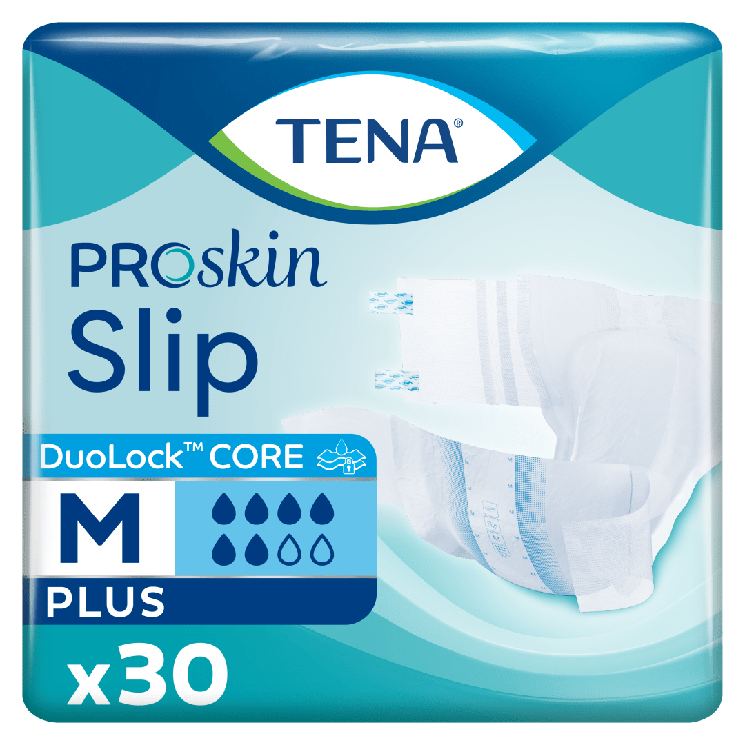 TENA ProSkin Slip Plus – Incontinence Briefs for Medium to Heavy Leakage, Adjustable Tabs, Fast Absorbing Core, Dermatologically Tested, Medium, Pack of 30