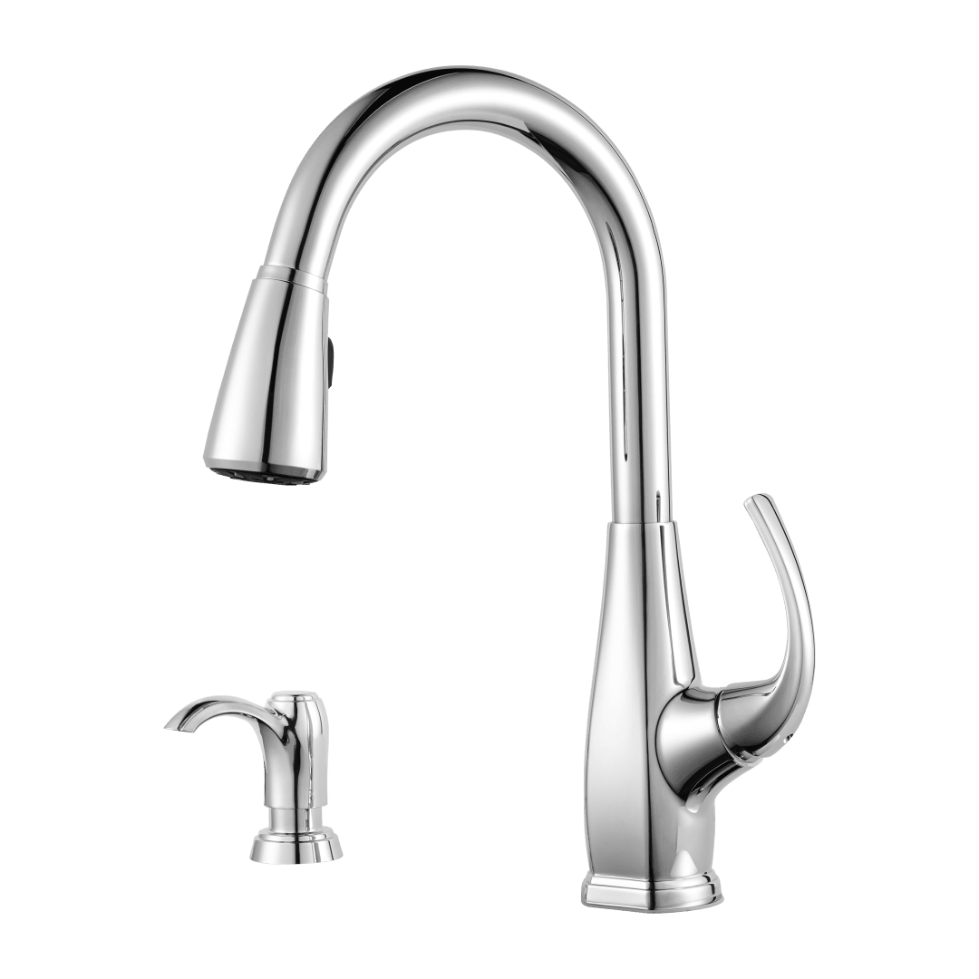 Selia 1-Handle Pull-Down Kitchen Faucet with Soap Dispenser in Polished Chrome