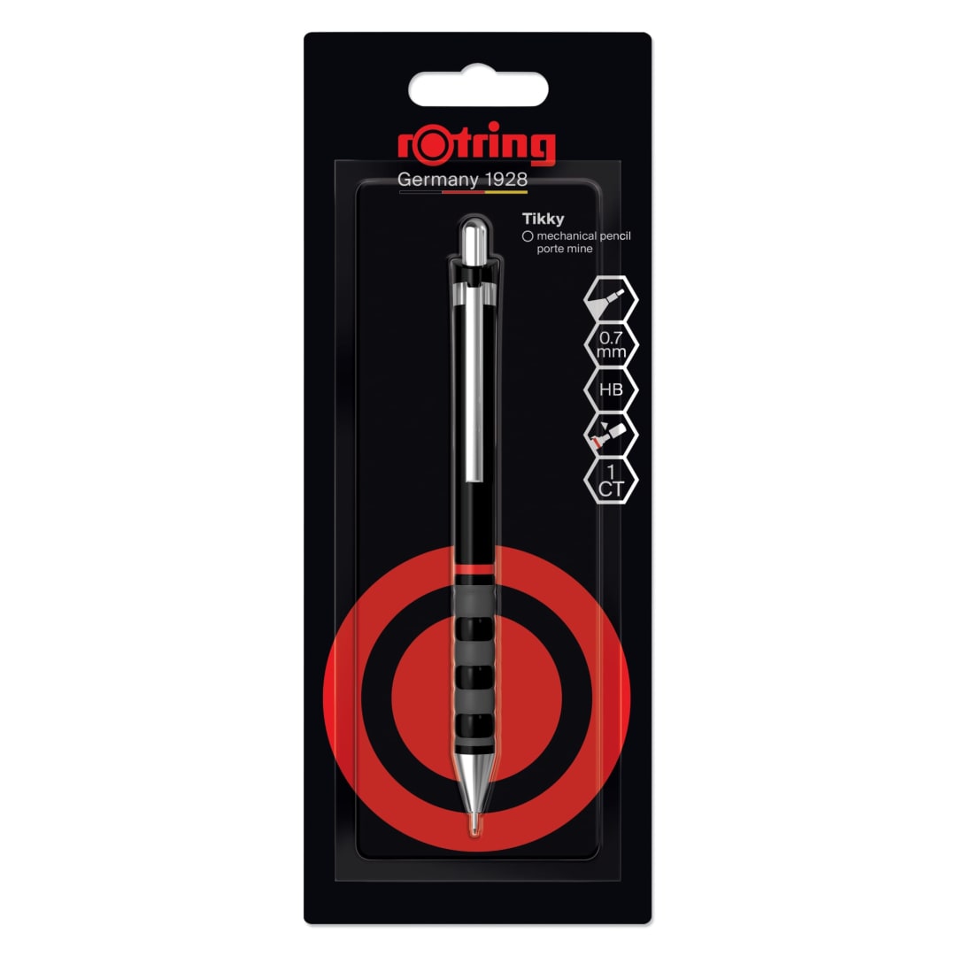 rOtring Tikky Mechanical Pencil | HB Lead, 0.7 mm | Black Barrel | Lightweight with Rubberised Grip