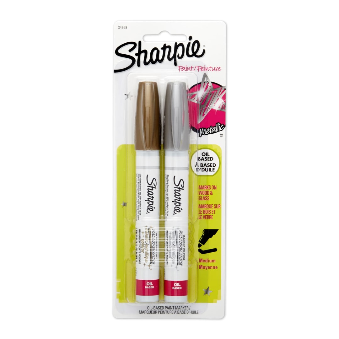 Sharpie® Oil-Based Paint Markers, Medium Point, Metallic Gold and Silver, 2 Count - Great for Rock Painting