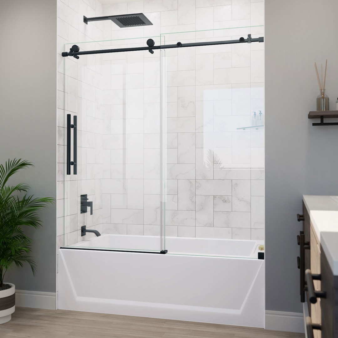 DreamLine Enigma-X 55 - 59 inch W x 62 inch H Frameless Sliding Tub Door in Matte Black
