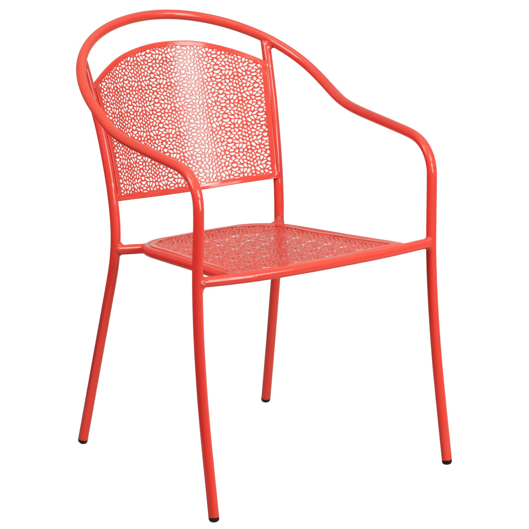 Oia Commercial Grade Coral Indoor-Outdoor Steel Patio Arm Chair with Round Back