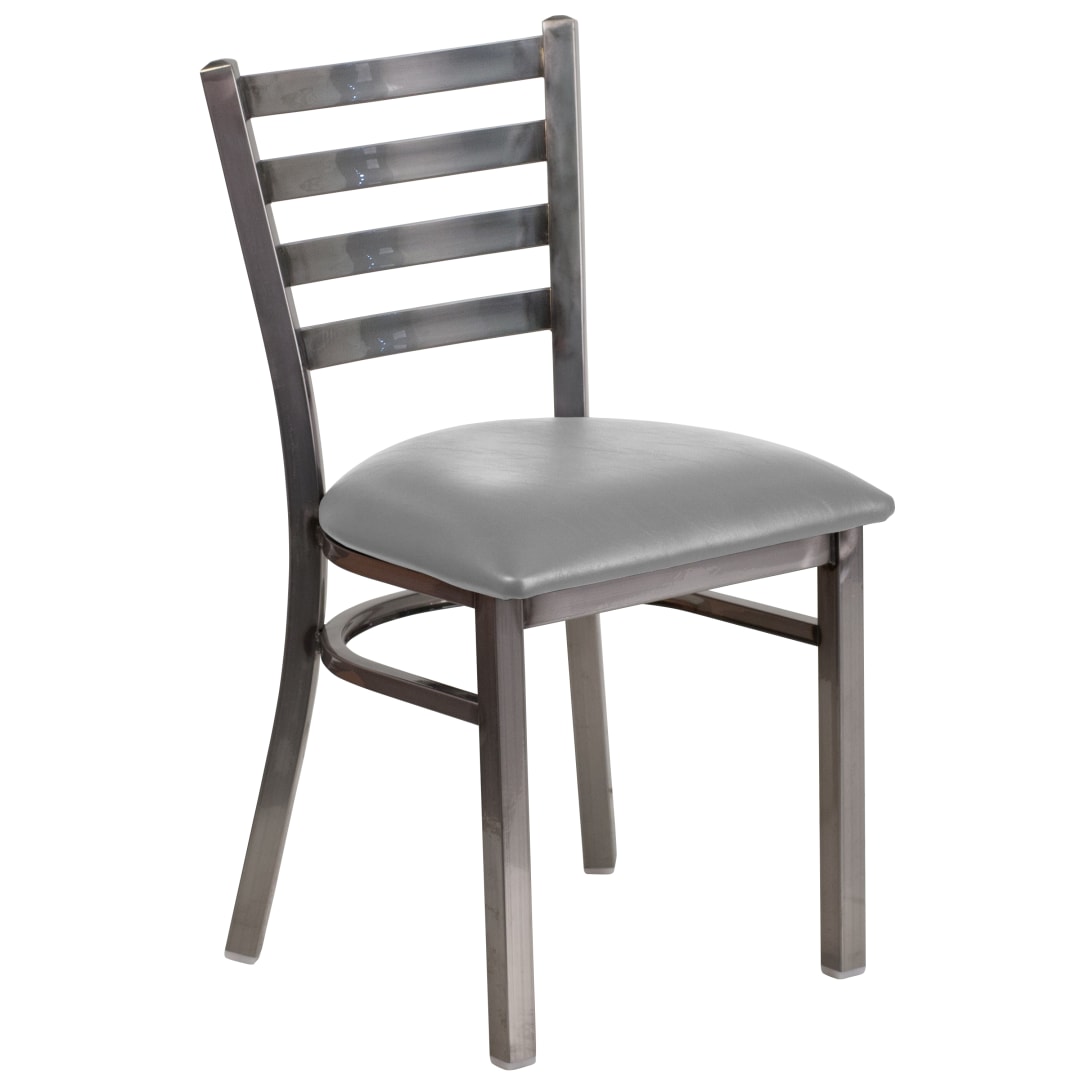 HERCULES Series Silver Antique Finish with Clear Coat Ladder Back Metal Restaurant Chair - Custom Upholstered Seat
