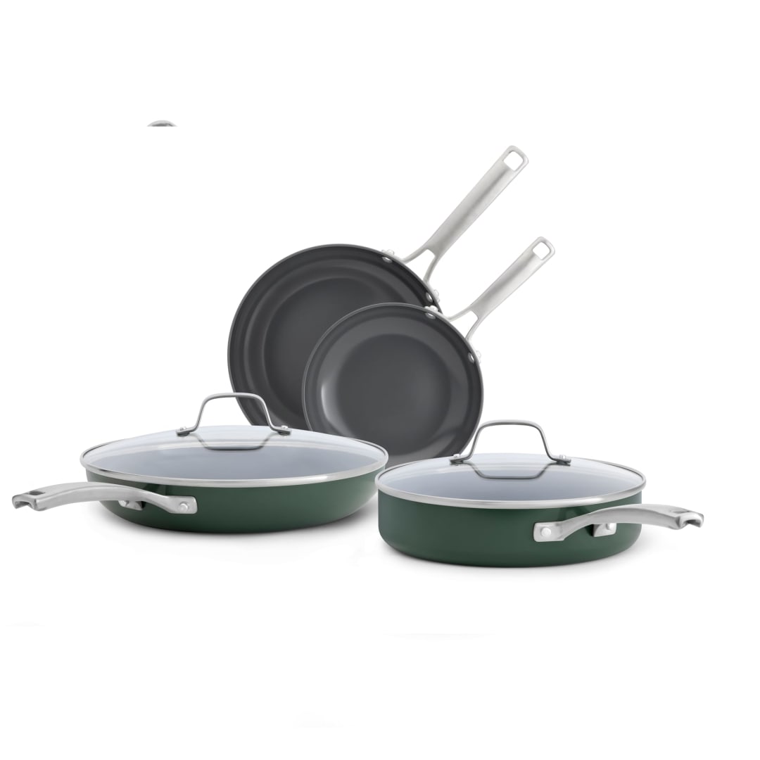 Calphalon Ceramic Nonstick 6 Piece Cookware Set, Easy Cleanup Pots and Pans for Everyday Cooking, PFAS-Free Kitchen Set, Dishwasher Safe, Oven Safe, Oregano