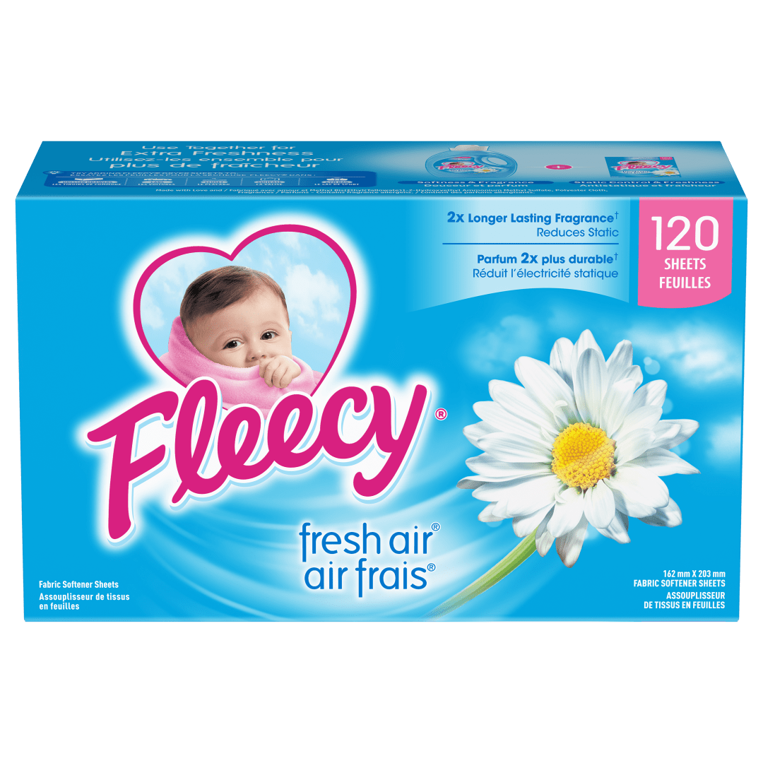 Fleecy Fabric Softener Dryer Sheets, Fresh Air, 120 sheets