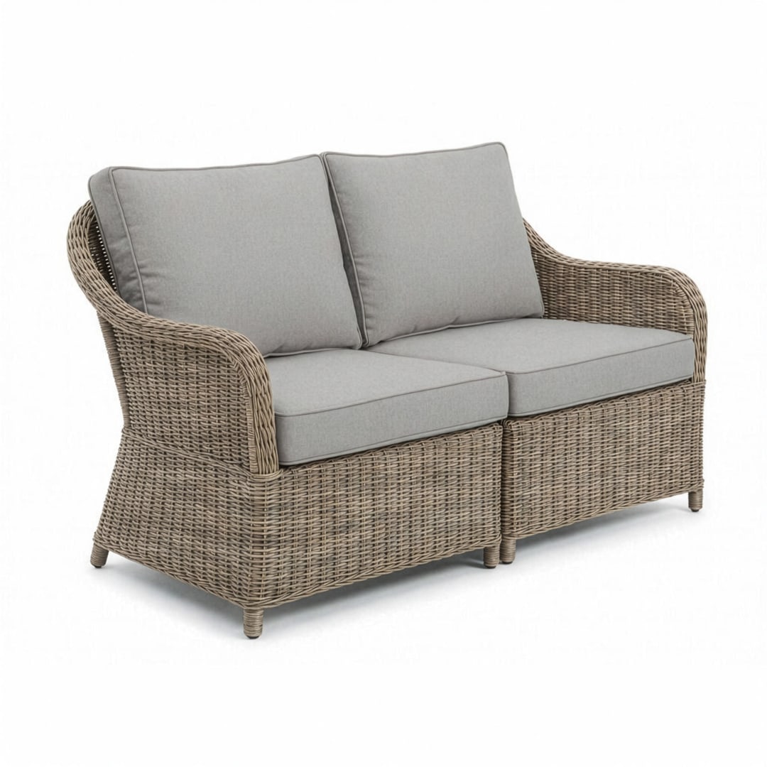 Lily Pond Indoor-Outdoor Modular Patio Loveseat in Weathered Gray Rattan Wicker with Gray All-Weather Cushions