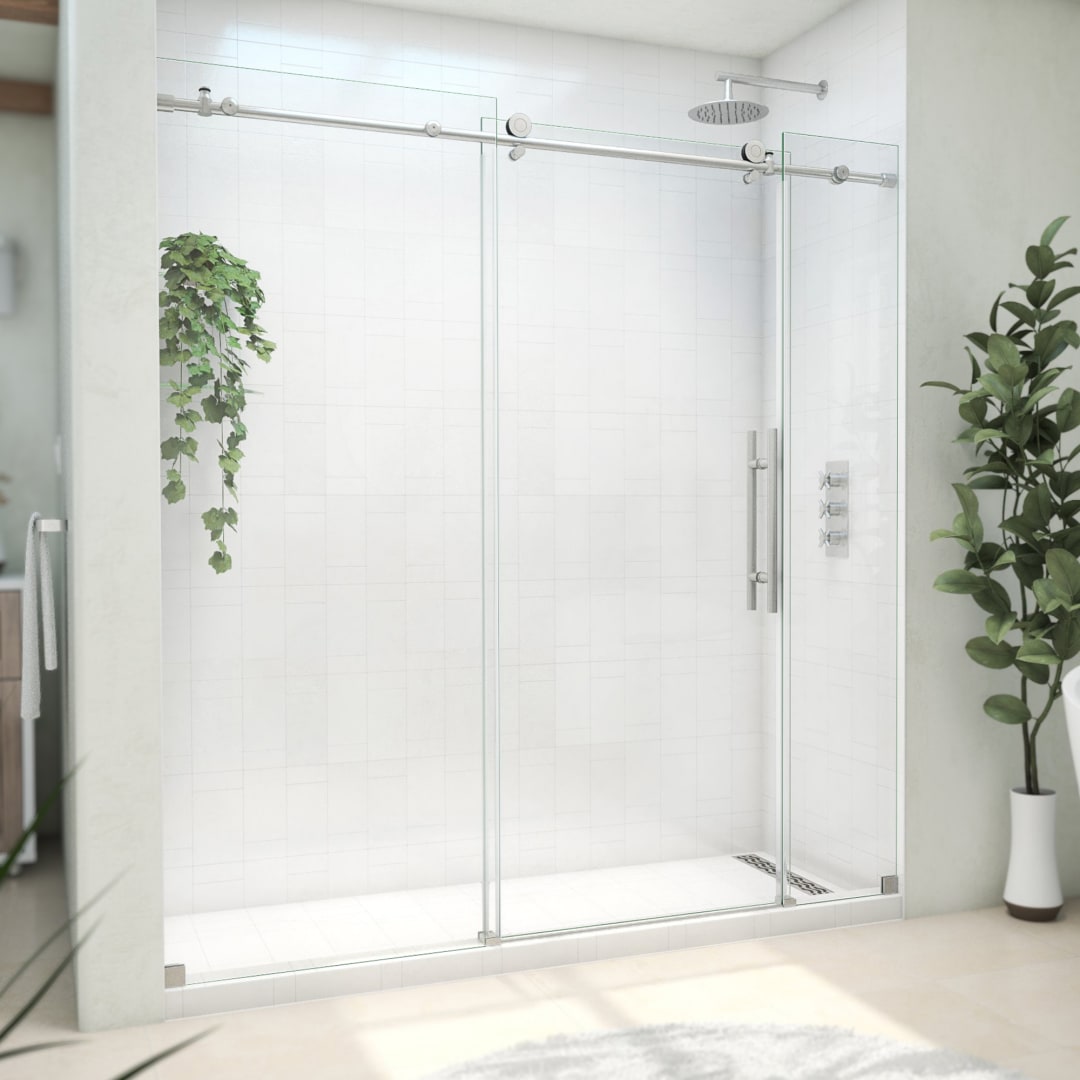 DreamLine Continuum 68-72 inch W x 76 inch H Clear Sliding Shower Door in Brushed Stainless Steel