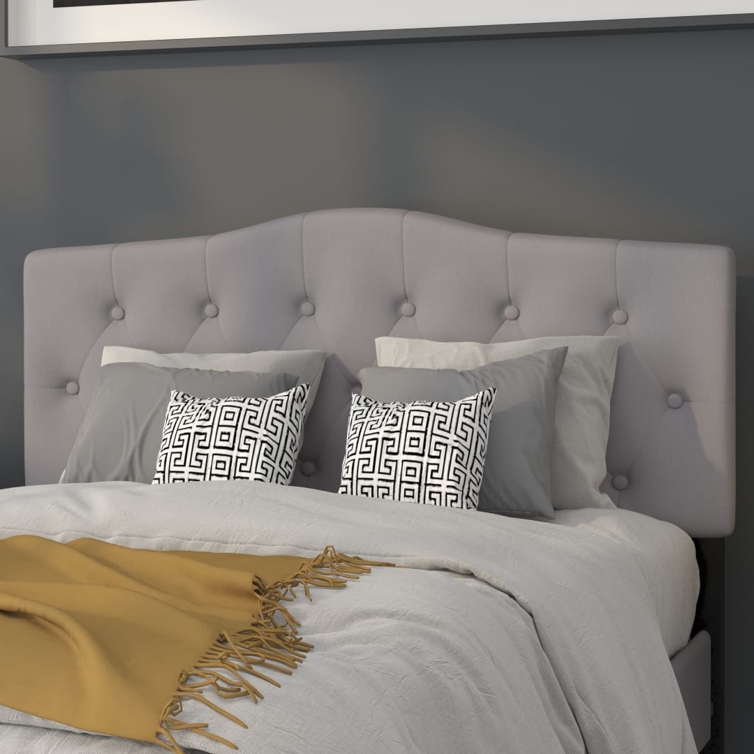 Cambridge Tufted Upholstered Full Size Headboard in Light Gray Fabric
