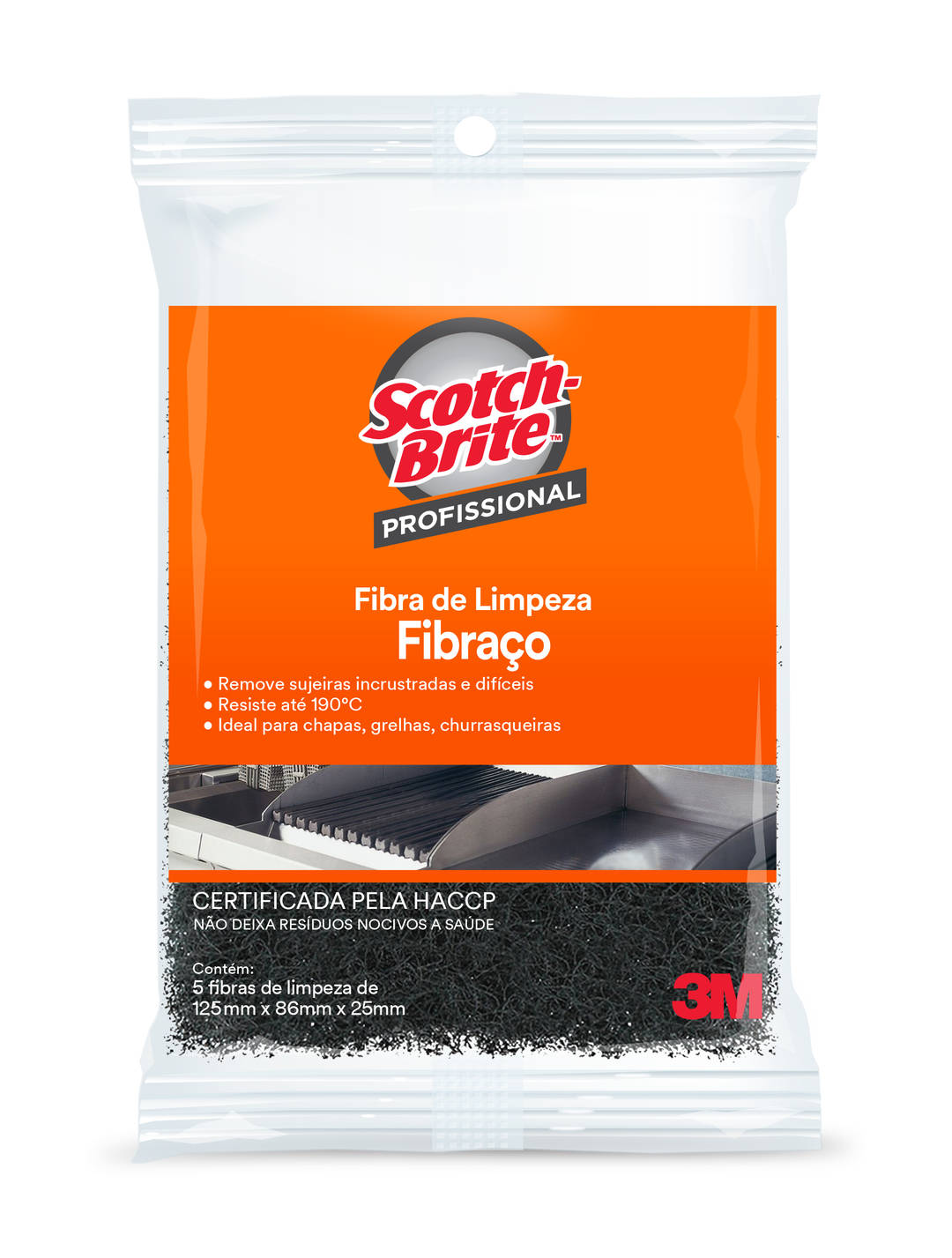 Fibra de Limpeza Fibraço 3M™ Scotch-Brite™ Profissional – Pacote com 5 unidades, 87 x 125mm