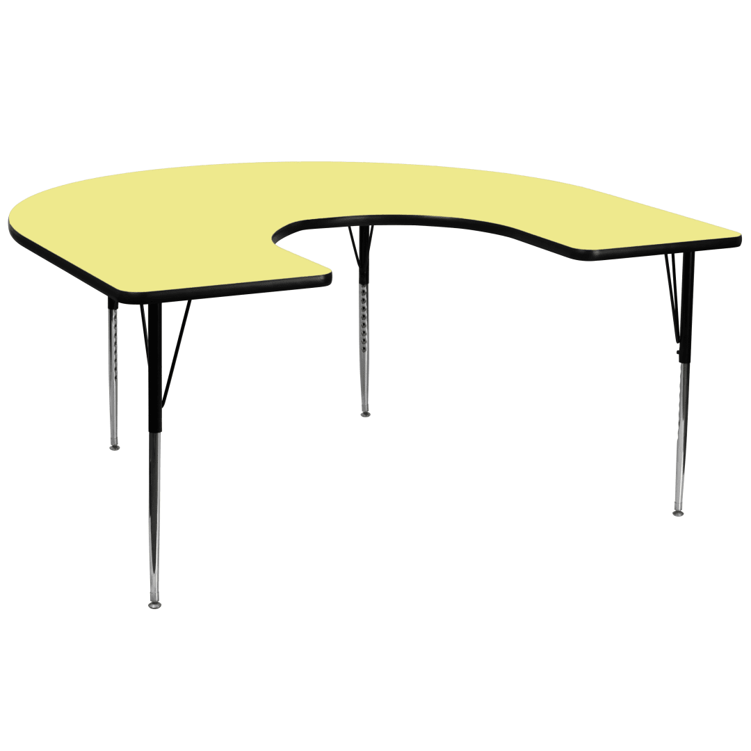Wren 60''W x 66''L Horseshoe Yellow Thermal Laminate Activity Table - Standard Height Adjustable Legs
