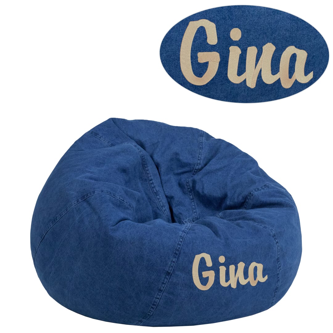 Dillon Personalized Small Denim Bean Bag Chair for Kids and Teens