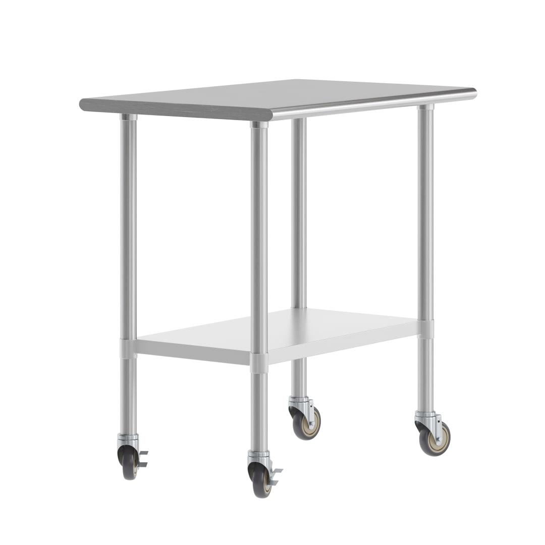 Reese 24x36 Portable Prep and Work Table with NSF Certified 18 Gauge Stainless Steel Top Shelf, Galvanized Steel Undershelf, 4 Casters with 2 Locking