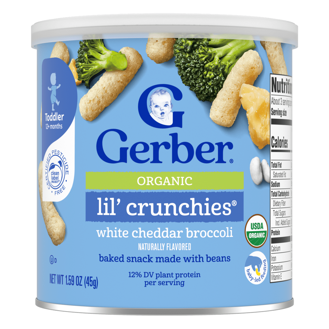 Gerber Toddler Baby Snack, White Cheddar Broccoli Crunchies, 1.59 oz Canister