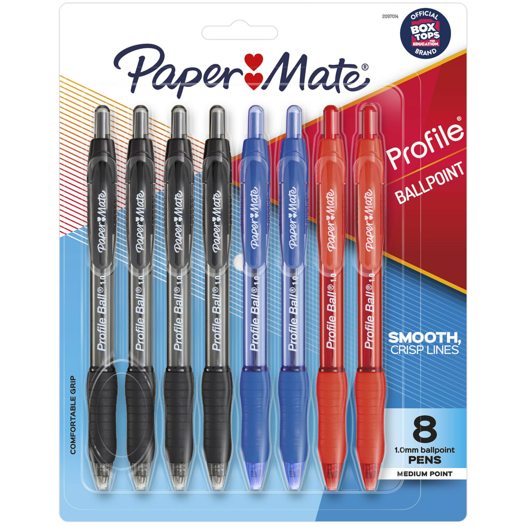 Paper Mate® Ballpoint Pen, Profile Retractable Pen, Medium Point (1.0mm), Assorted, 8 Count