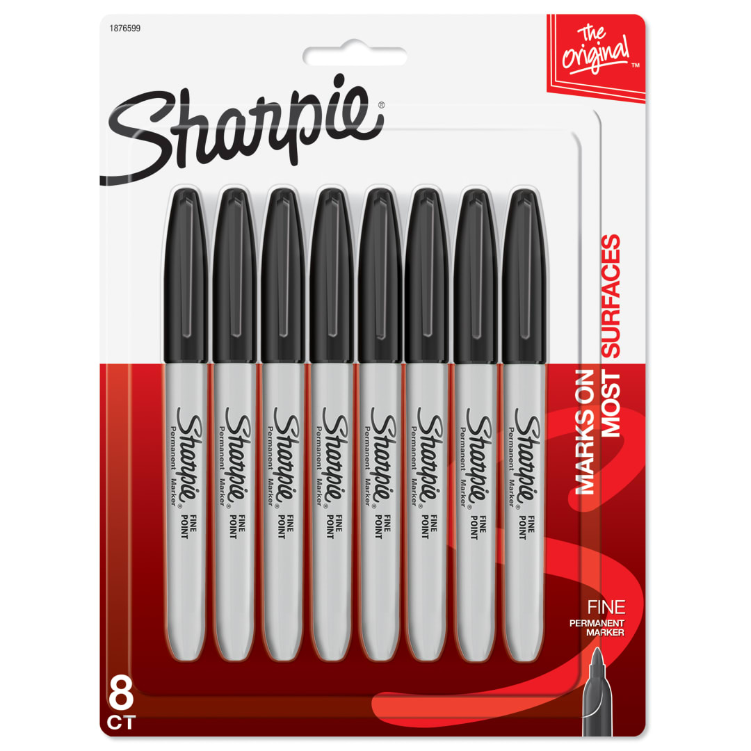 Sharpie® Permanent Markers, Fine Point, Black, 8 Count