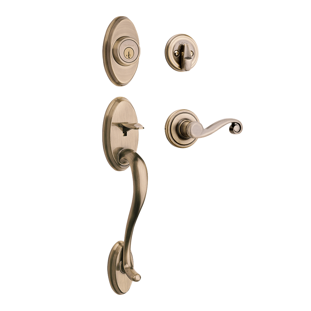 Shelburne Single Cylinder Handleset w/Lido Lever featuring SmartKey Security™ in Antique Brass