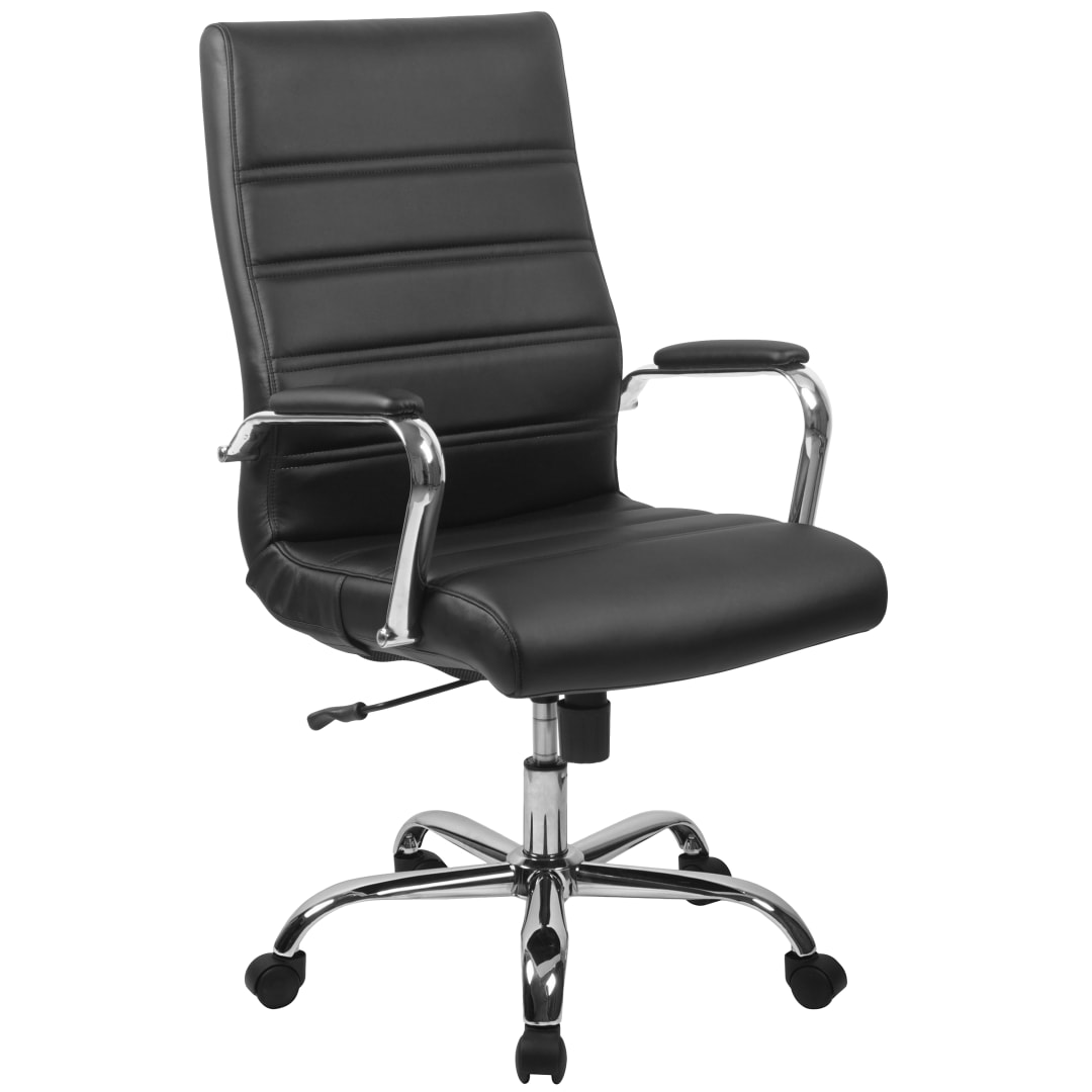 Whitney High Back Black LeatherSoft Executive Swivel Office Chair with Chrome Frame and Arms
