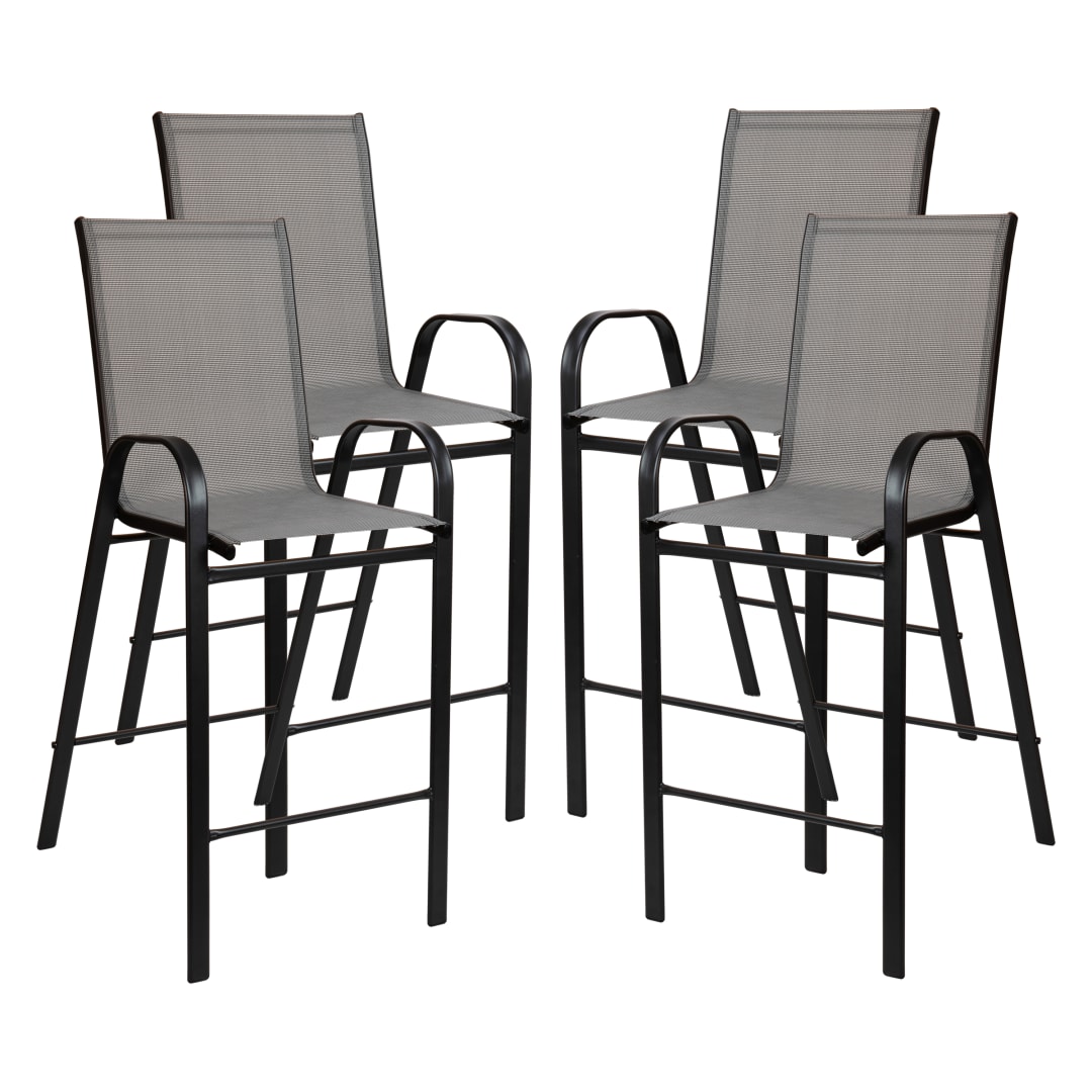 4 Pack Brazos Series Gray Outdoor Barstools with Flex Comfort Material and Metal Frame