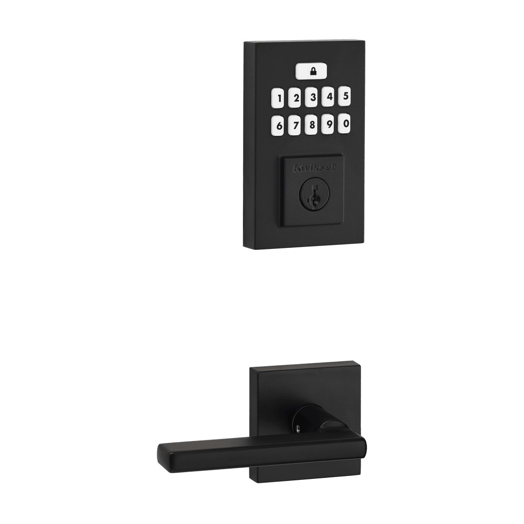 SmartCode 260  Contemporary Keypad Electronic Deadbolt featuring SmartKey Security™ and Halifax Hall/Closet Lever Combo Pack in Matte Black