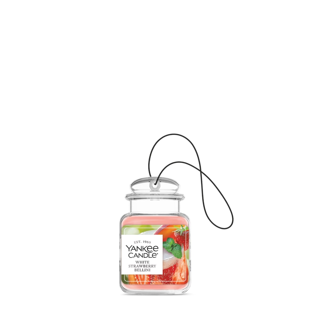 Yankee Candle Car Jar Ultimate White Strawberry Bellini Scent, Hanging Car Air Freshener, 1 Count