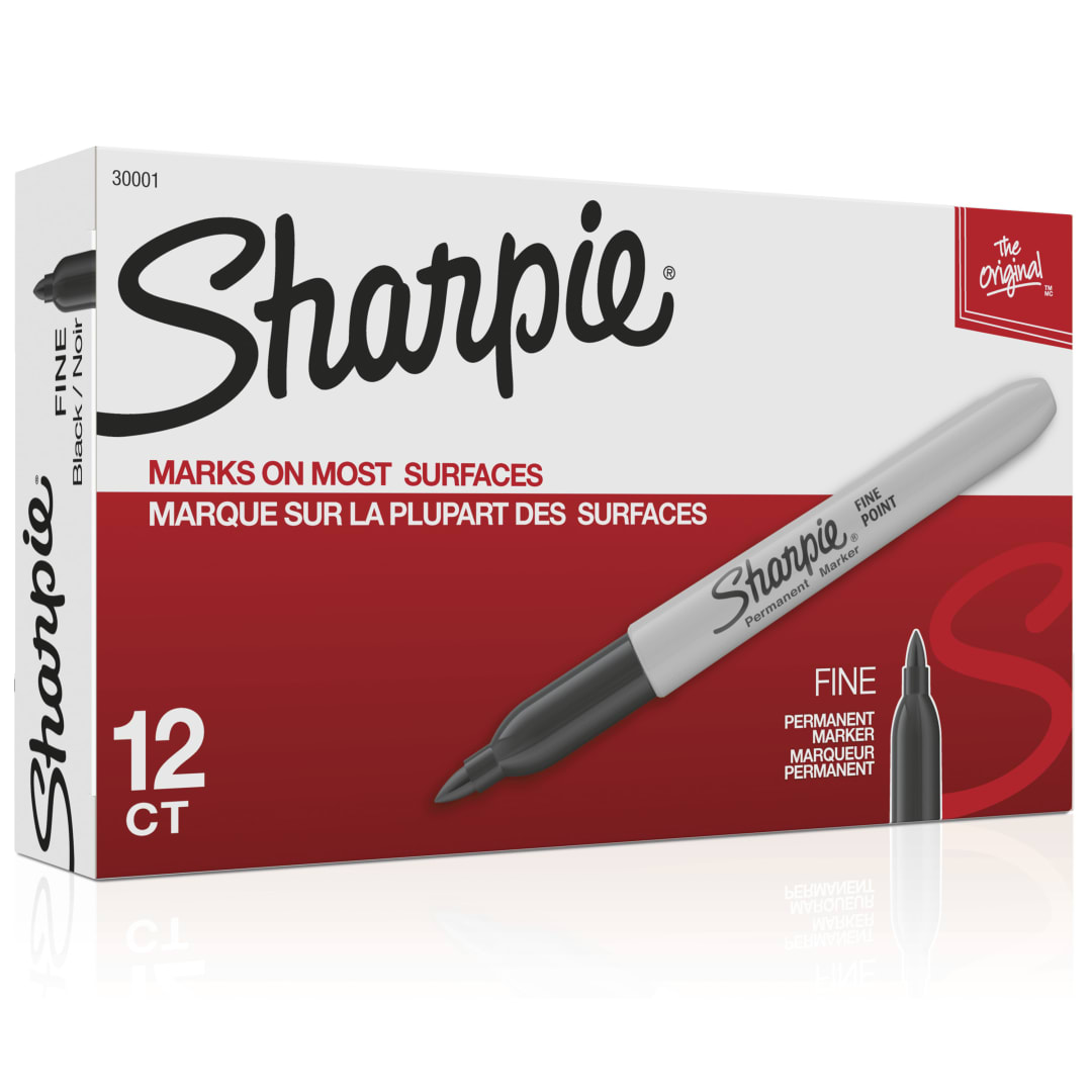 Sharpie® Permanent Markers, Fine Point, Black, 12 Count