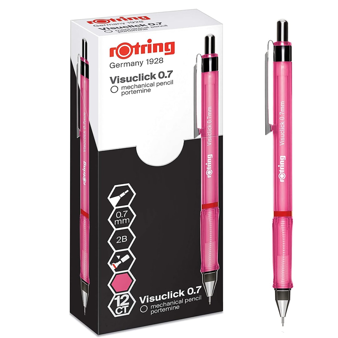 rOtring Visuclick Mechanical Pencil | 0.7 mm | 2B Lead | Lively Pink Barrel | 12 Count
