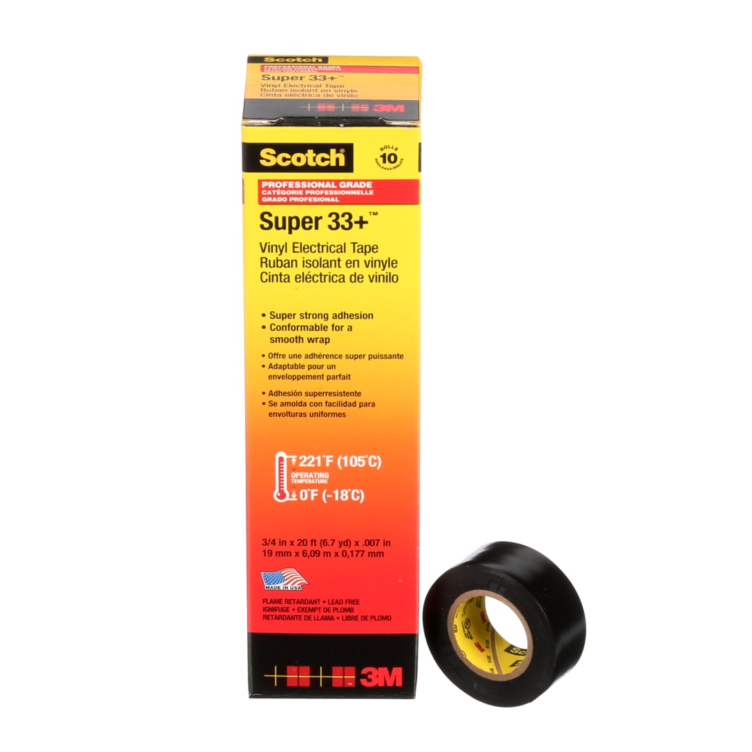 Scotch® Super 33+™ Vinil Elektrik Bandı, 19 mm x 6,1 m (3/4 inç x 20 ft), her kutuda 100 adet