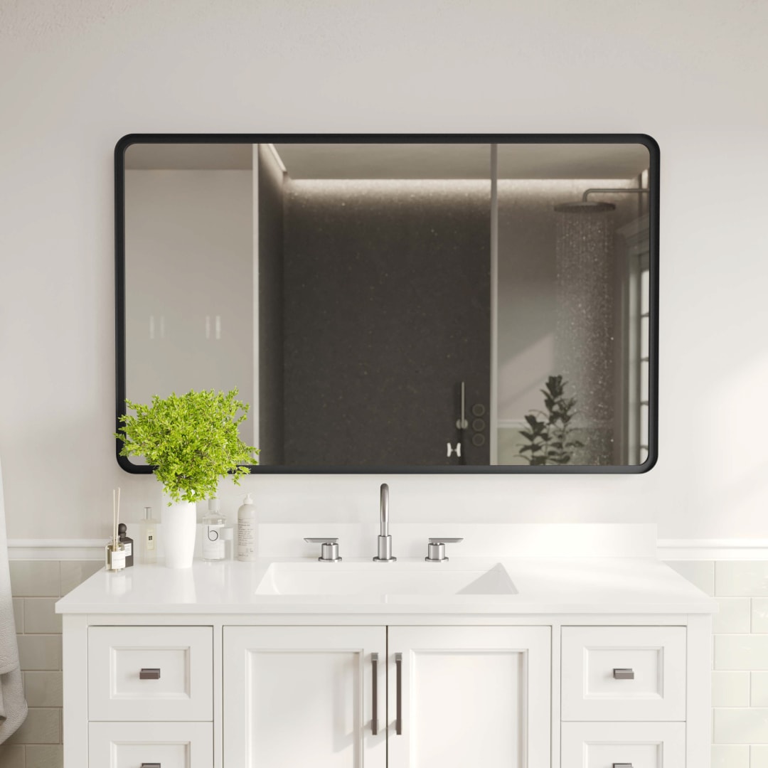 Ava 48" x 30" Metal Deep Framed Wall Mirror - Large Accent Mirror for Bathroom, Entryway, Dining Room, &amp; Living Room in Black