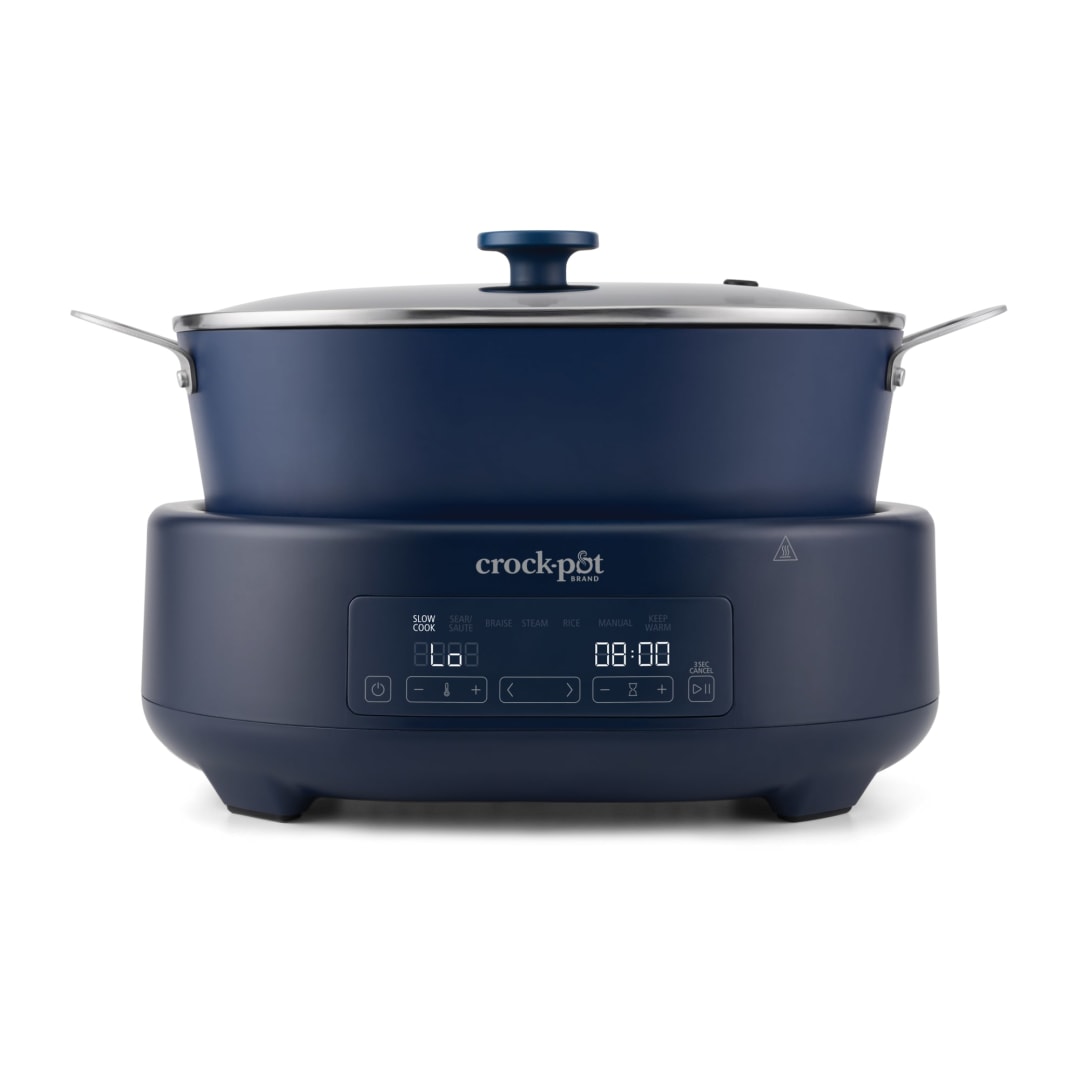 Crock-Pot® 8-Quart VersaCook Slow Cooker, Programmable Slow Cooker with LED Digital Display and 7 Cooking Settings, Navy