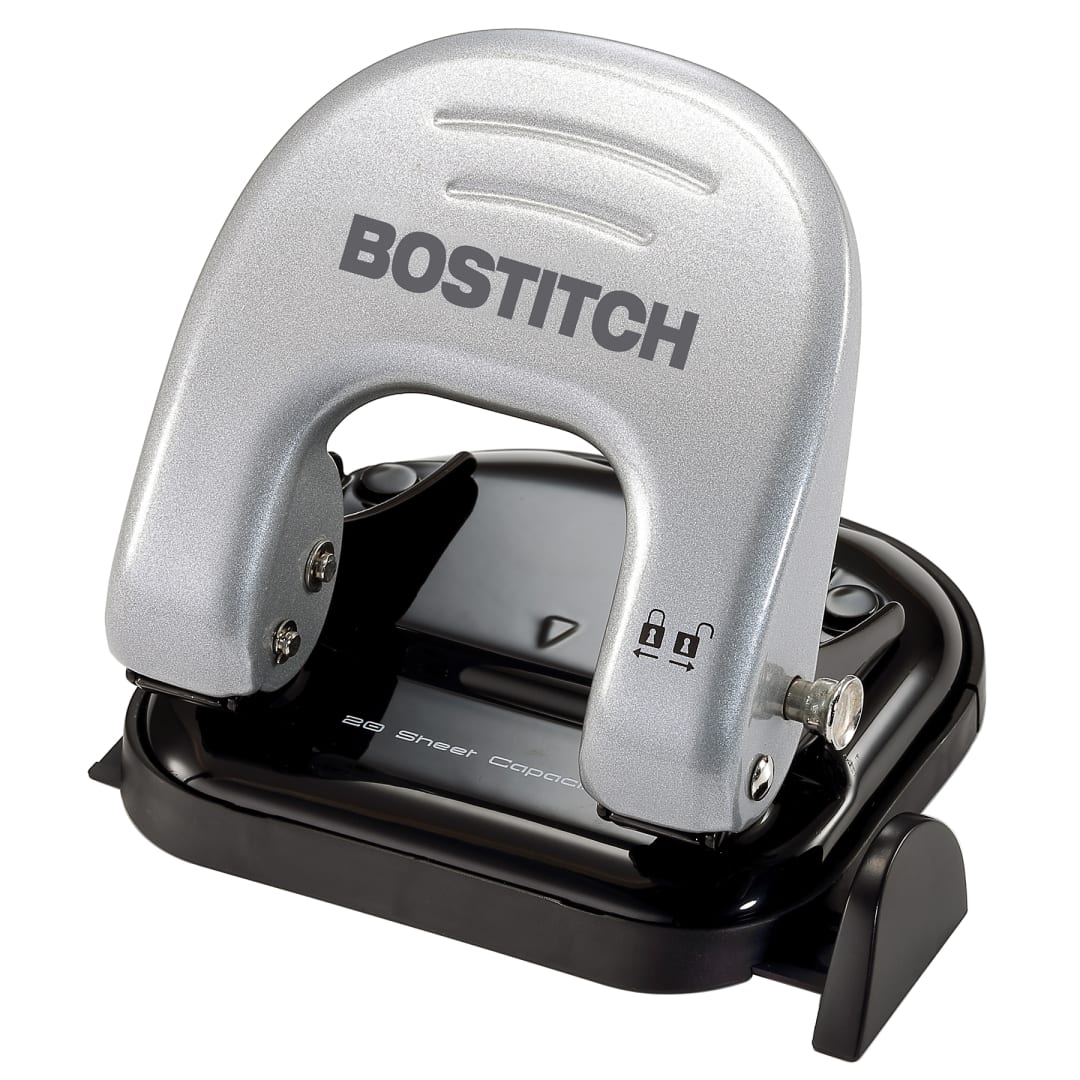EZ Squeeze Two-Hole Punch, 20-Sheet Capacity, 9/32-Inch Holes, Black and Silver