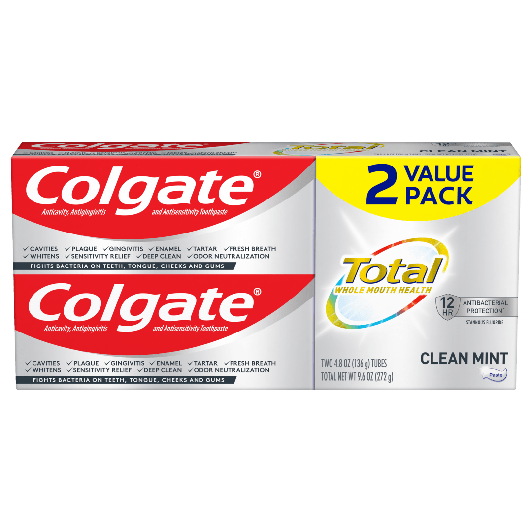 Colgate Total Clean Mint Toothpaste, Whitening Toothpaste, 2 Pack, 4.8 oz Tubes