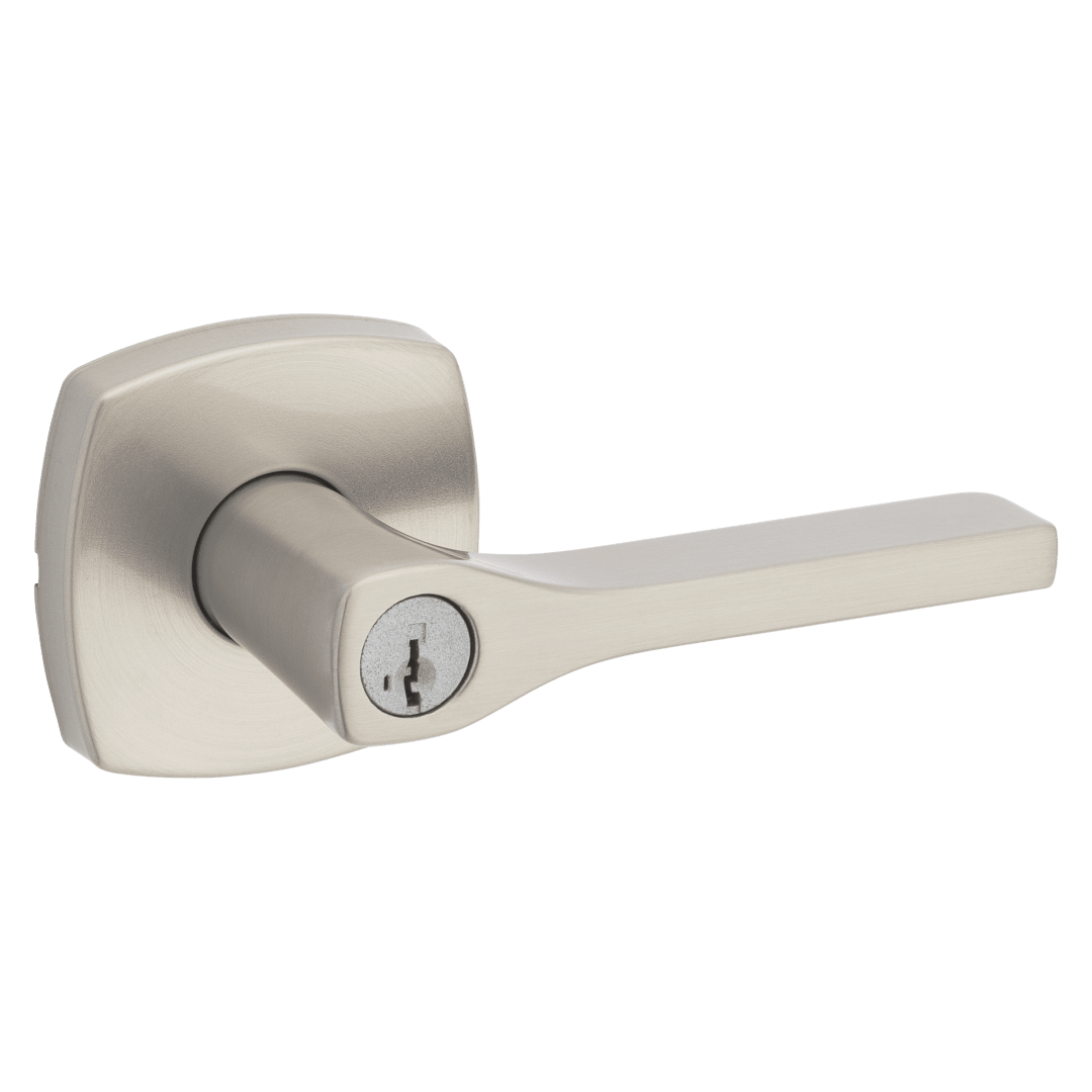 Tripoli Keyed Entry Lever with Soft Modern Rose featuring SmartKey Security™ in Satin Nickel