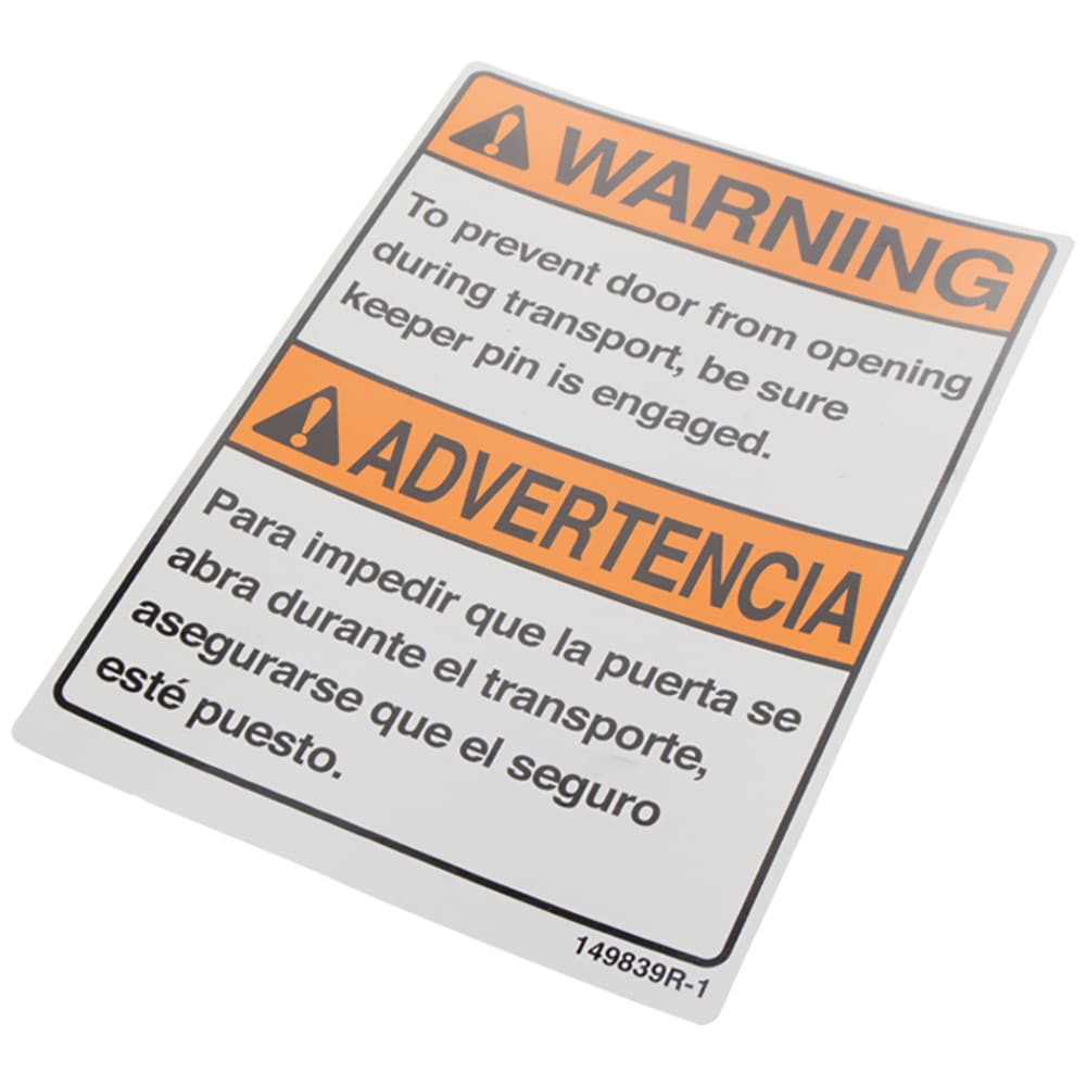 Galbreath™ Decal Warning To Prevent Door