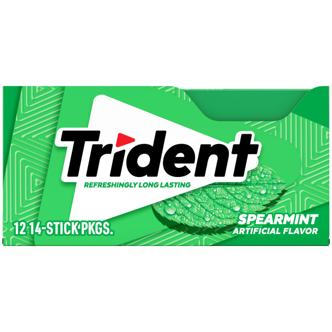 Trident Sugar Free Chewing Gum Spearmint 14 pc Singles - 12 Pack