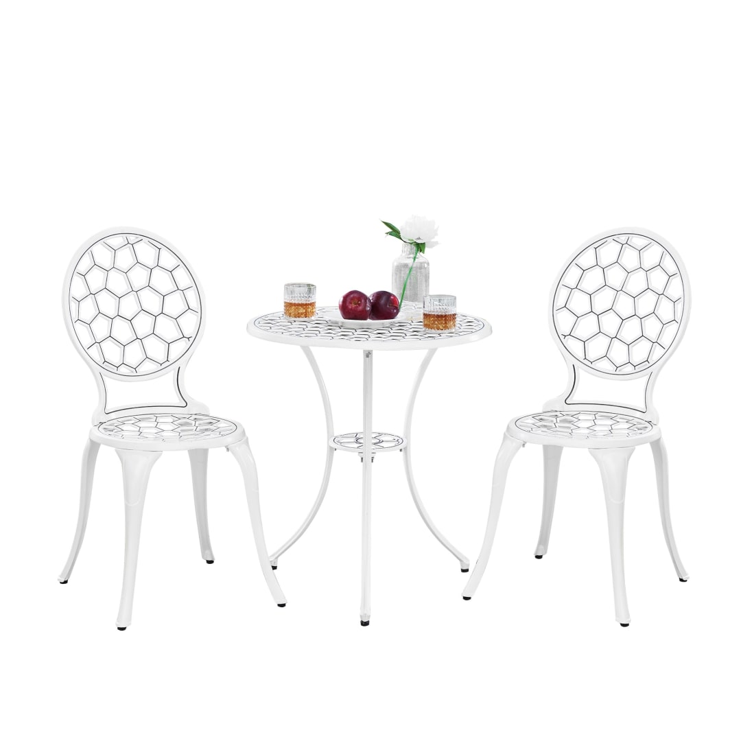 Modern Contemporary Outdoor Patio Garden Aluminum 3 Piece White Bistro Set