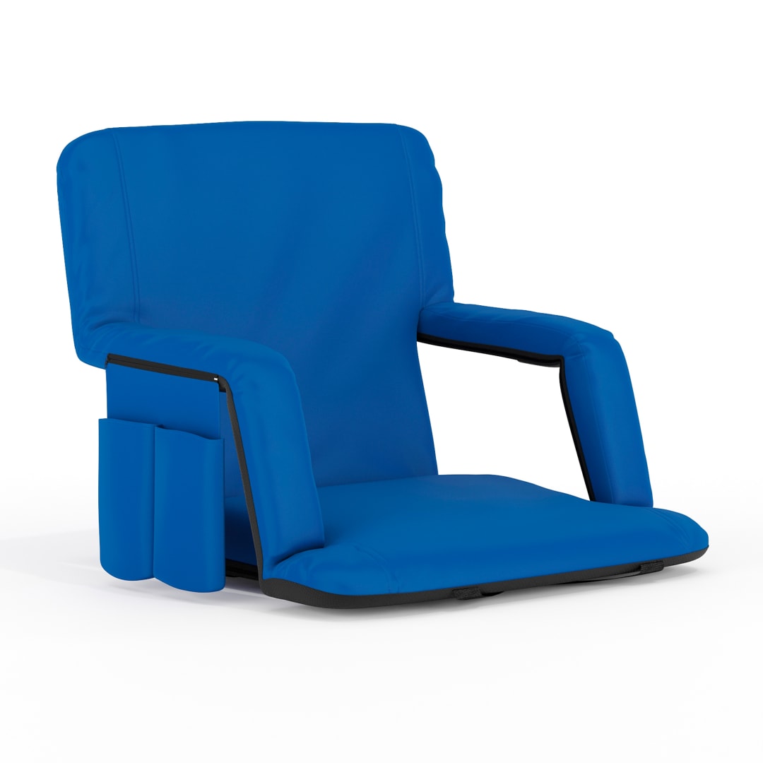Malta Blue Portable Lightweight Reclining Stadium Chair with Armrests, Padded Back &amp; Seat with Dual Storage Pockets and Backpack Straps
