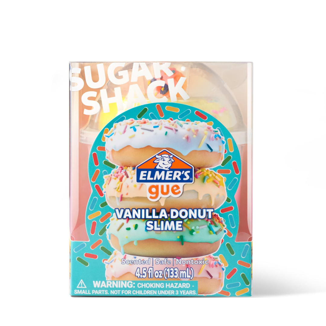 Elmer's Sugar Shack Slime Kit, Vanilla Donut Theme, Includes Premade Slime, Sand Donut with Sprinkle Mix-Ins, Donut Charm, 4 Piece Kit