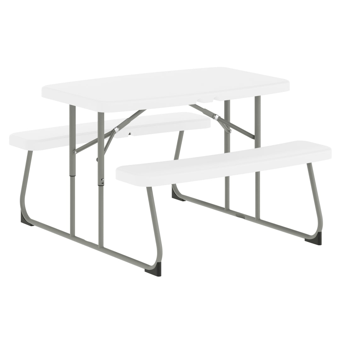 Paige Easy-Fold White Folding Plastic Kids Outdoor Picnic Table and Benches - Commercial Grade - Seating for 4 Kids