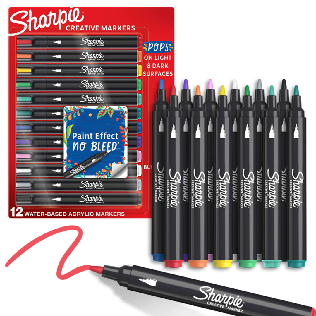 Sharpie Creative Markers, Water-Based Acrylic Markers, Bullet Tip, Assorted Colors, 12 Count