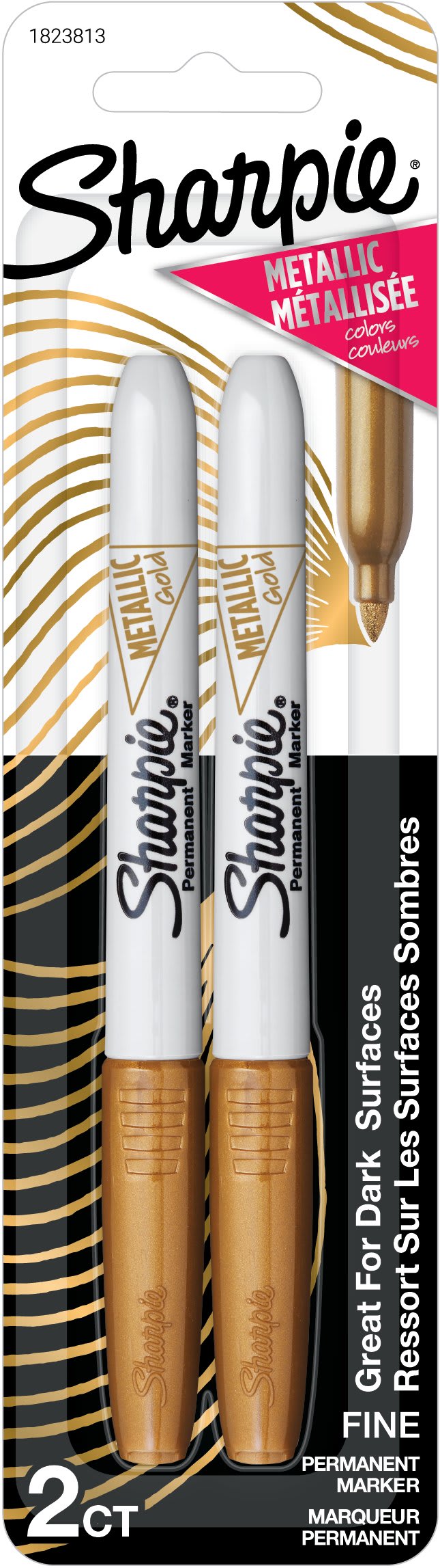 Sharpie® Metallic Permanent Markers, Fine Point, Gold, 2 Count