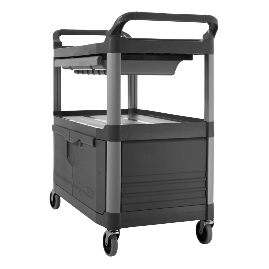 Service Cart with Lockable Doors and Sliding Drawer, Gray