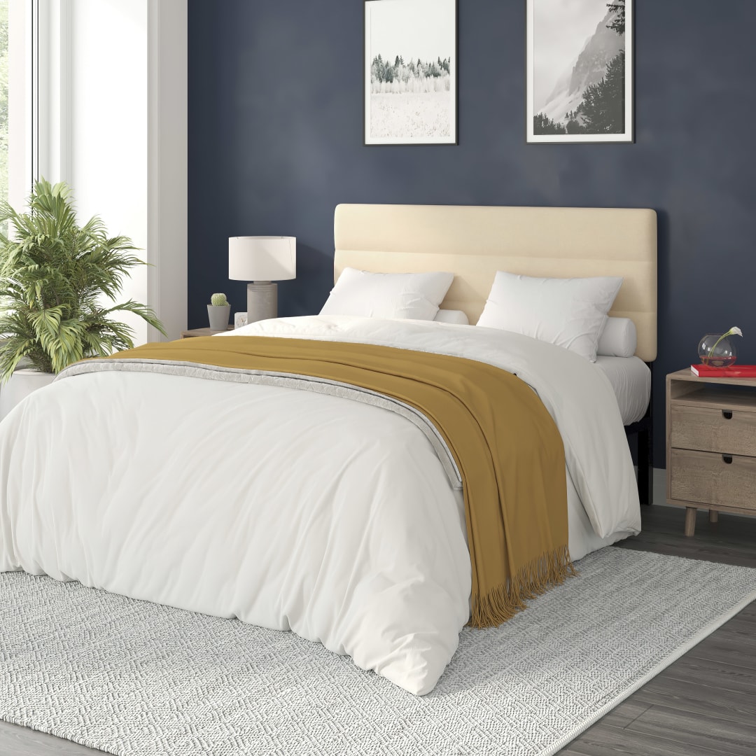 Paxton Queen Channel Stitched Fabric Upholstered Headboard, Adjustable Height from 44.5" to 57.25" - Cream