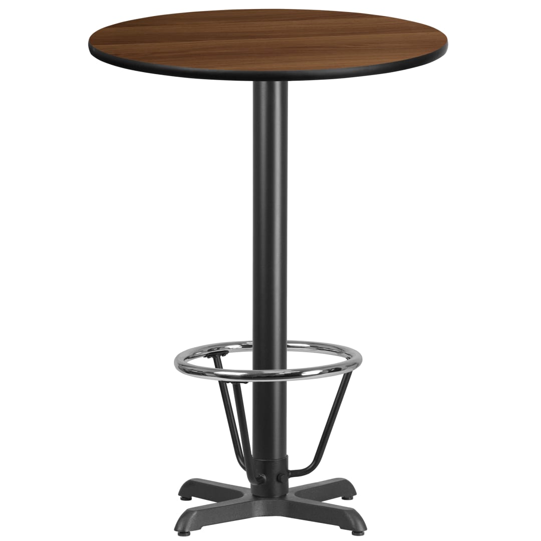 Stiles 30'' Round Walnut Laminate Table Top with 22'' x 22'' Bar Height Table Base and Foot Ring