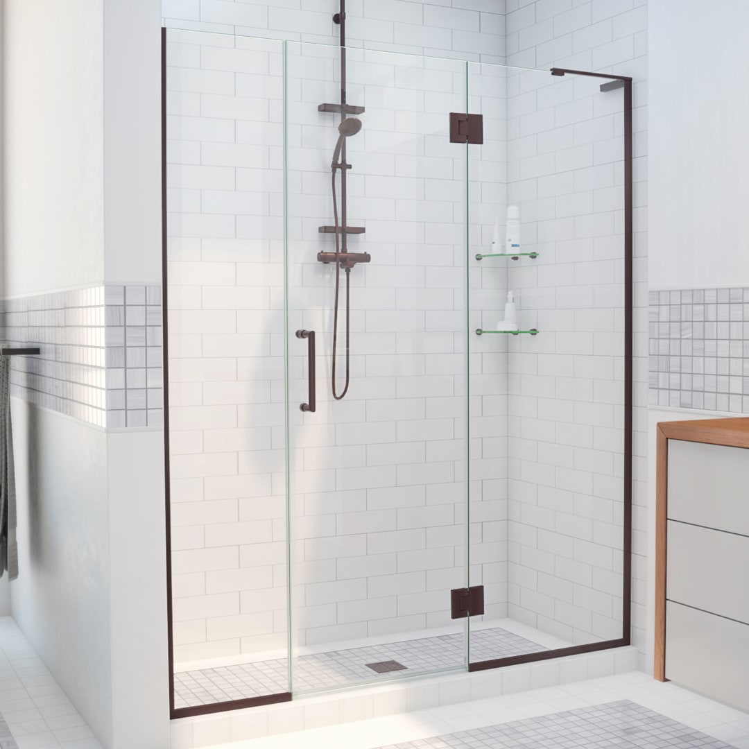 DreamLine Unidoor-X 61 - 61 1/2 inch W x 72 inch H Frameless Hinged Shower Door in Oil Rubbed Bronze - Right Wall Installation