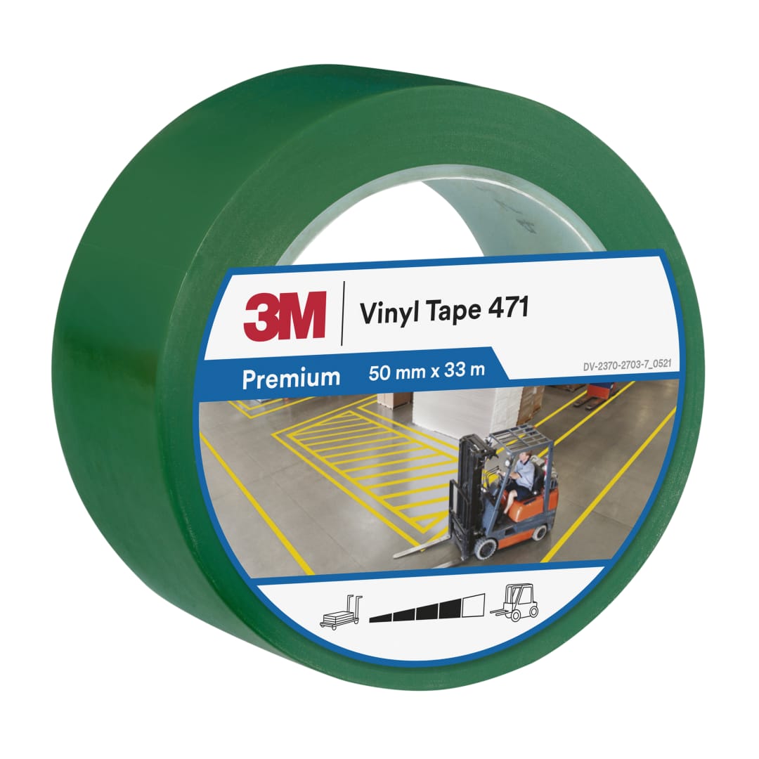 3M™ Vinil Bant 471, Yeşil, 50 mm x 33 m, 0.14 mm, Tek Tek Sarılmış, Uygun Paketlenmiş