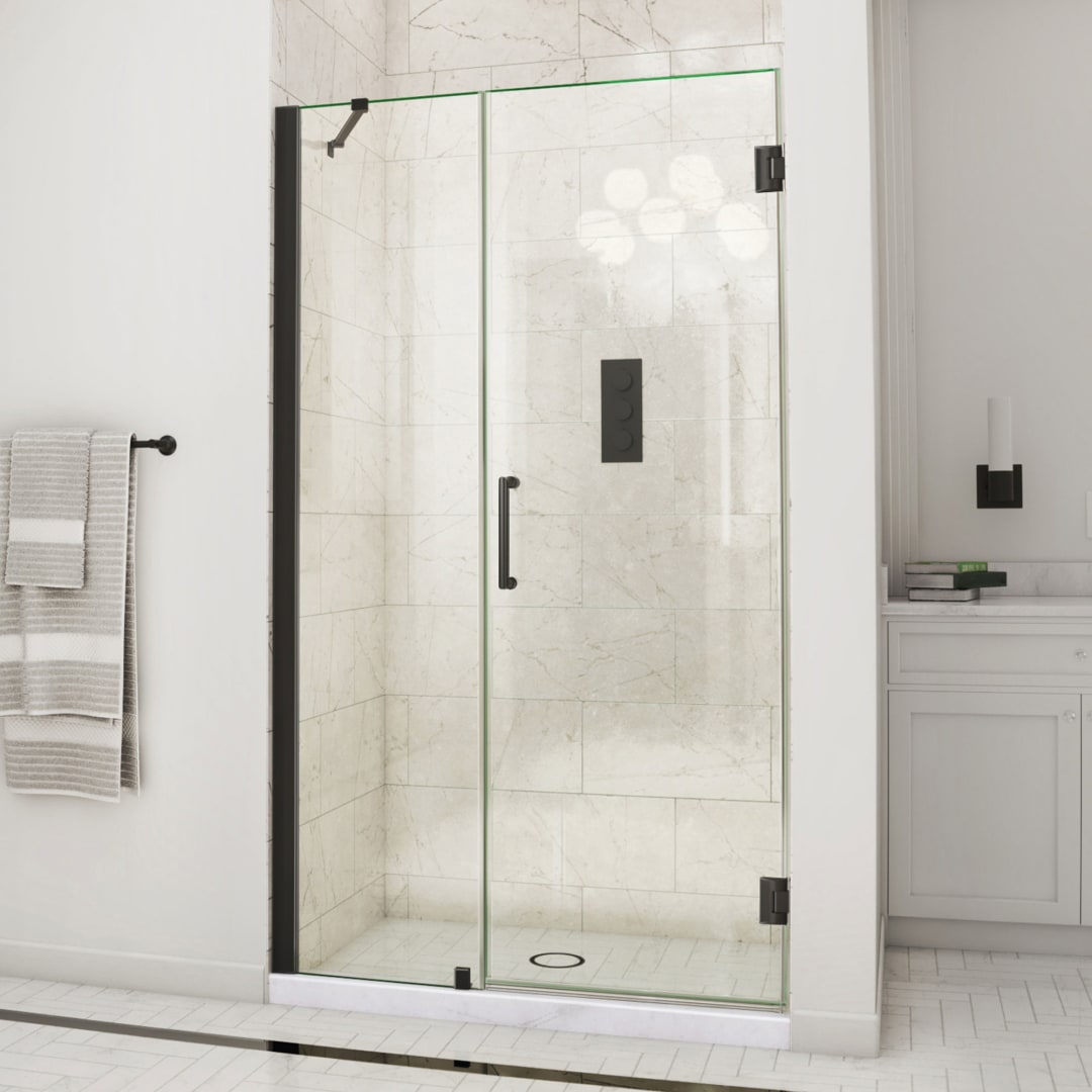 DreamLine Unidoor 44 - 45 inch W x 72 inch H Frameless Hinged Shower Door with Support Arm in Matte Black