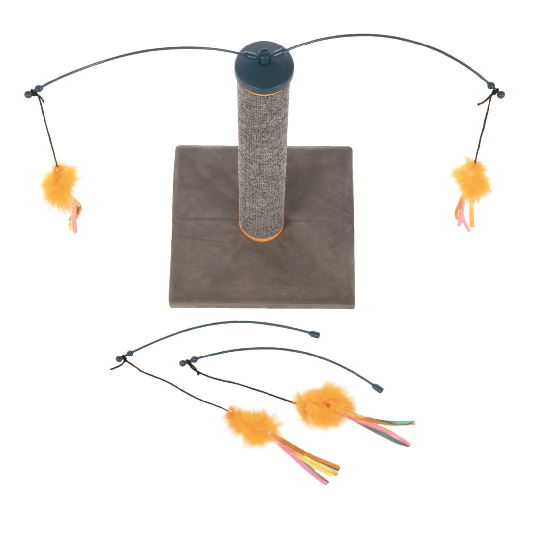 SmartyKat Scratch 'N Spin Carpet Scratching Post with Spinning Wand Gray, One Size, 2 Additional Wand Toys