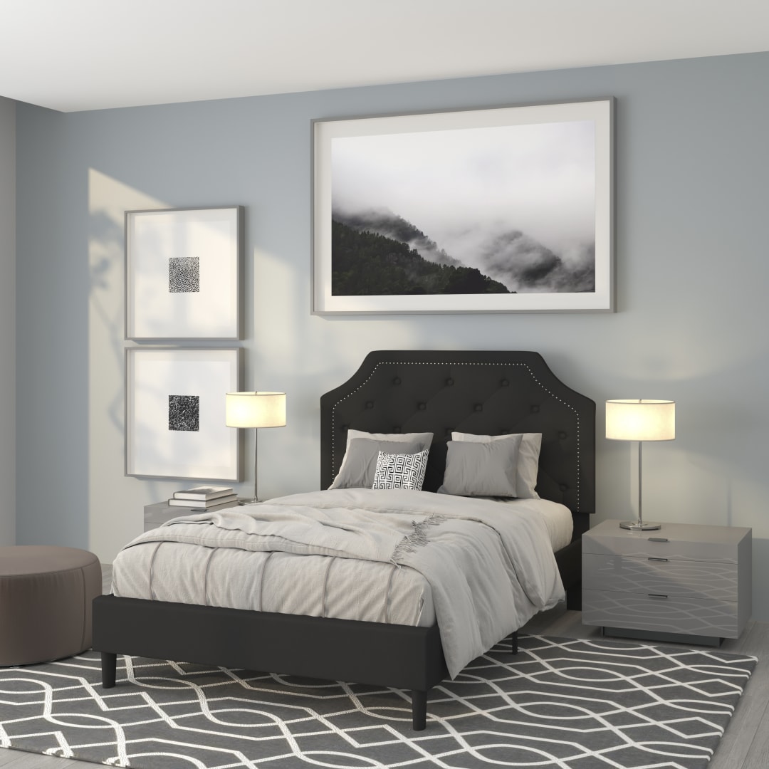 Brighton Full Size Tufted Upholstered Platform Bed in Black Fabric