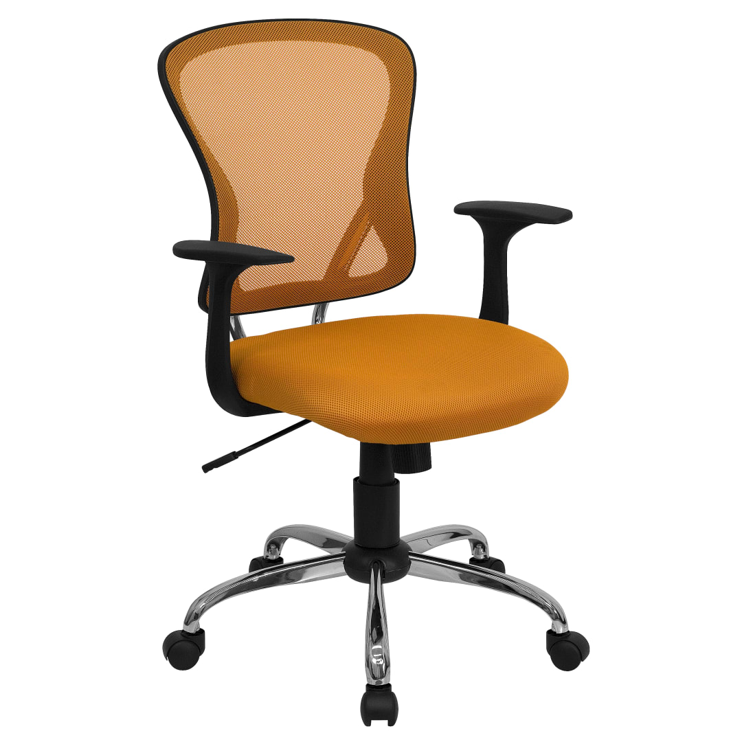 Alfred Mid-Back Orange Mesh Swivel Task Office Chair with Chrome Base and Arms